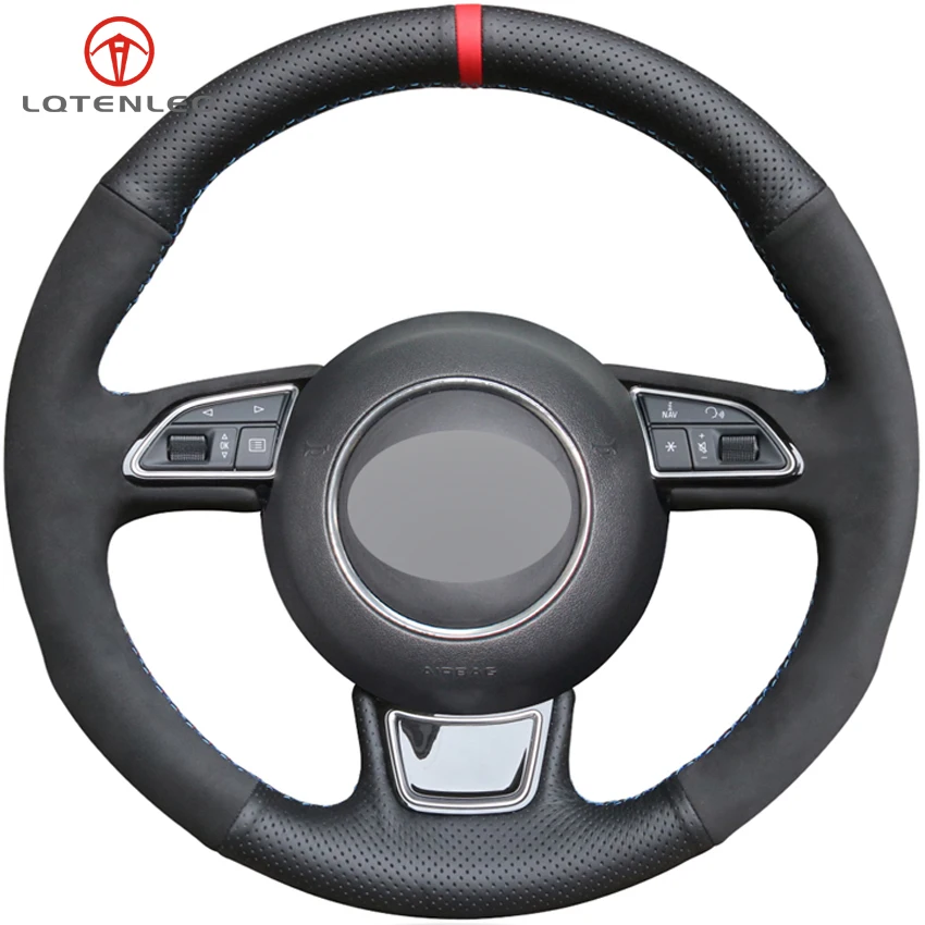 LQTENLEO Black Leather Suede DIY Car Steering Wheel Cover For Audi A1