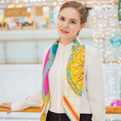 90cm Mulberry Silk Scarf Square Kerchief Yellow Large Shawls Wraps Satin Scarf Real Silk Ladies Fashion