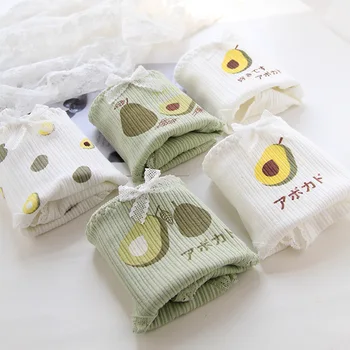 

Avocado fruit pattern Panties Lace Bow Women's Underpants Cotton Briefs Sweet Underwear Mid Waist Seamless Thong Green Lingerie