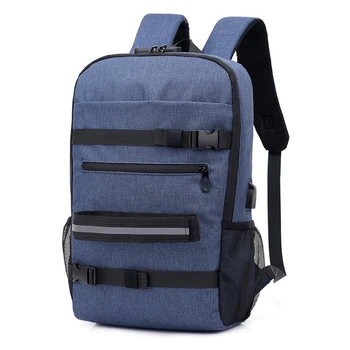 

Anti-Theft Code Lock USB Canvas Backpack Men and Women Leisure Travel Computer Bag Skateboard Backpack Blue