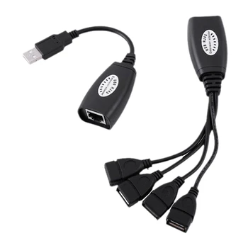 

Ethernet RJ45 to 4 USB 2.0 Adapter Extender Over 150ft Network Extension Cable