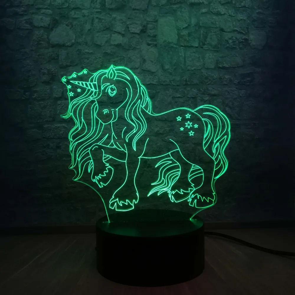 Прямая лампа Единорог ночник Lampara лампа в форме животного украшение стола 3D иллюзия многоцветная изменение ребенка подарок на день рождения