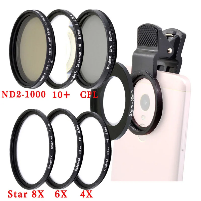 mobile phone camera lens KnightX Universal Neutral Density ND smartphone Camera filter 52MM macro lens for  phone  mobile android cellphone cell phone lens kit Lenses