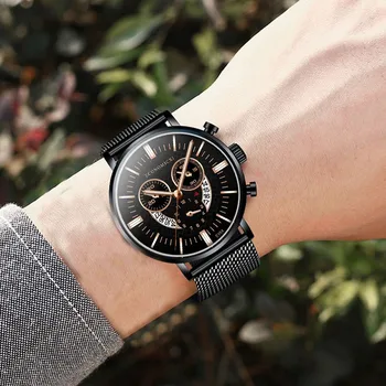 

Men's Fashion Business Watch Simple Stainless Steel Mesh Belt Wild Men's Quartz