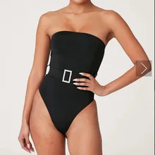 Черное боди с поясом, сдельные костюмы, сексуальный купальник с открытыми плечами, Женский бархатный Монокини, ретро купальник, летний купальный костюм