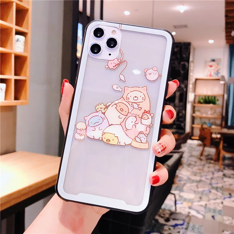 Японский мультфильм Sumikko Gurashi закаленное стекло задняя крышка чехол для телефона для iPhone 11 Pro Max 8 7 Plus X XR Xs Max защитный чехол