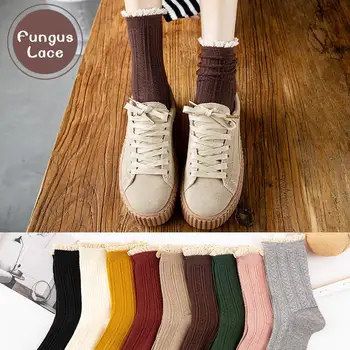 

5 Pair/SET Fashion Lace Ruffles Soft Cotton Women Socks Solid Color Cute Socks Sweet Princess Girl Cozy Lovely Frilled Socks