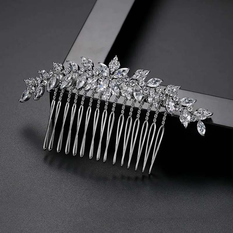 Floralbride Crystal Rhinestone Copper Alloy Bridal Hair Comb Wedding CZ Cubic Zirconia Hair Accessorie Bridesmaids Women Jewelry