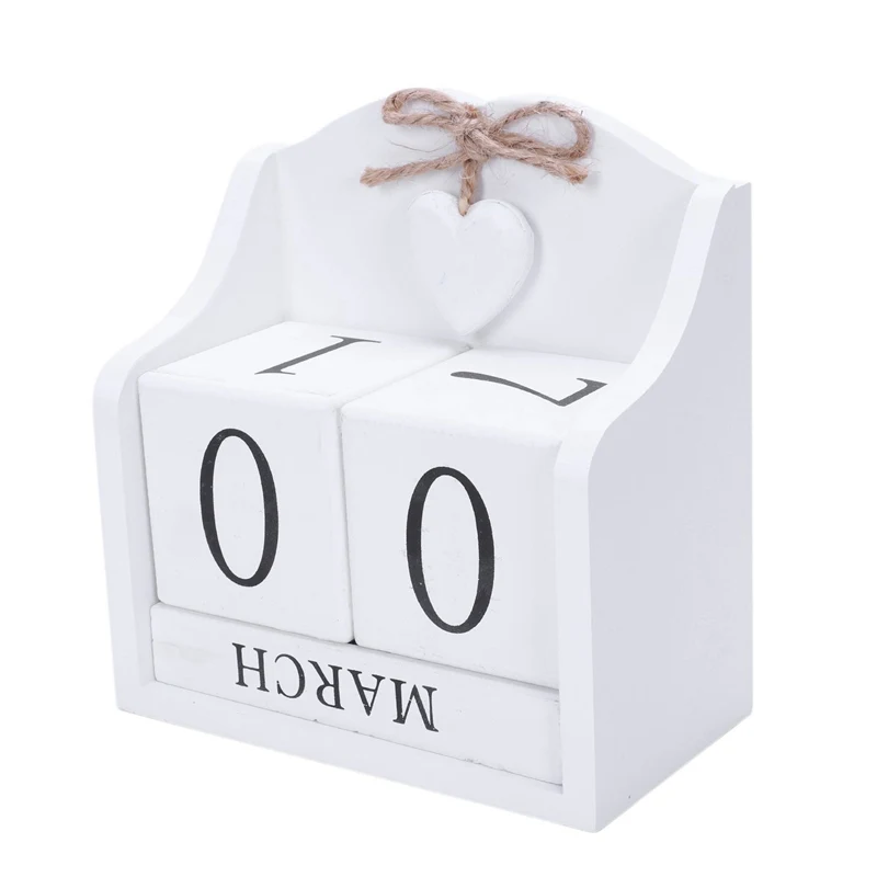

2019 Creative Diy Wood Block Perpetual Calendar Desk Figurines Calendar Wood Calendar Fashion Home Office Decoration Gift-White