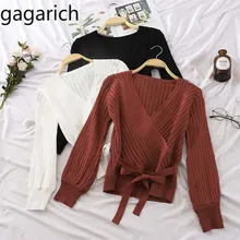 Gagarich женский свитер Осень стиль сплошной длинный рукав пояс с v-образным вырезом вязаный женский модный Sueter Mujer Invierno