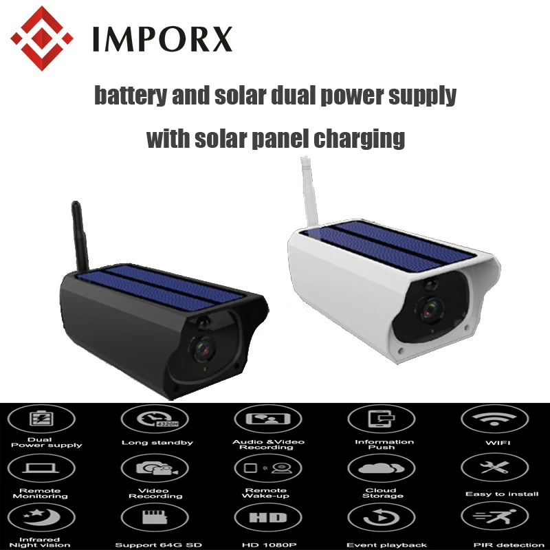 

IMPORX 1080P Solar IP Camera Wireless Outdoor Waterproof IP Bullet Camera Surveillance Home Security CCTV Camera Solar Powered