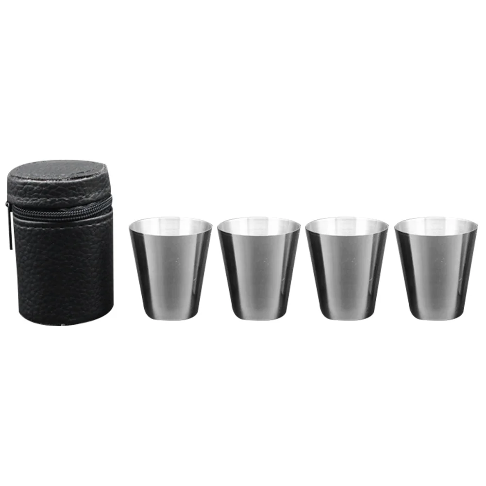 

4pcs/set 30ml Stainless Steel Wine Glass Shot Barware Cup With Zipper Sleeve Storage Bag Kitchen Drinking Container Tools
