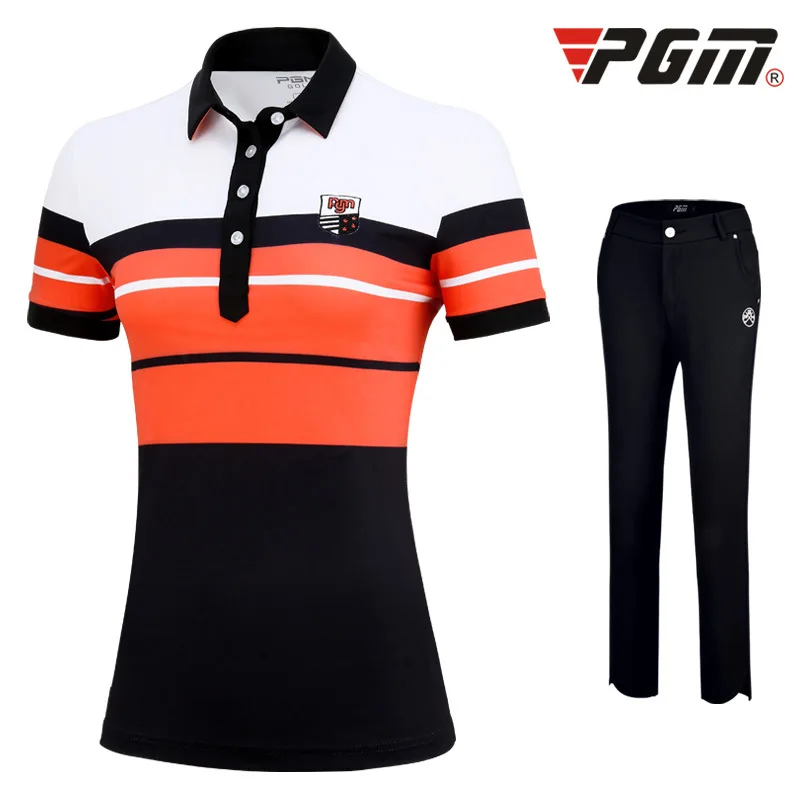 PGM Golf Apparel женский спортивный костюм Весна Лето короткий рукав женская одежда+ брюки полосатая молочная шелковая футболка