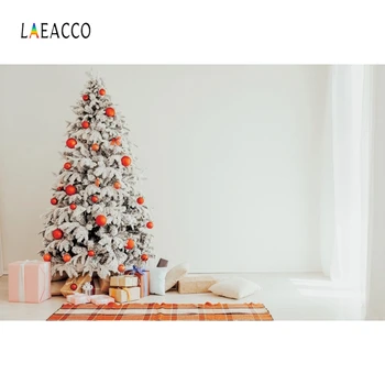 

Laeacco White Wall Curtain Window Christmas Tree Gifts Pillow Carpet Photography Backdrops Photo Backgrounds For Photo Studio