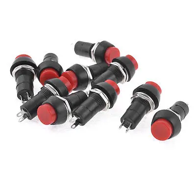 

10 Pcs x AC 250V 2A NO OFF-(ON) Red Cap Self Locking Round Push Button Switch