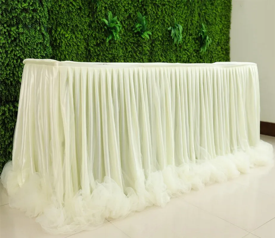 Organza Handmade Table Skirt for Party Wedding Home Decoration Birthday Party Wedding Party Banquet Table Skirting - Цвет: Белый