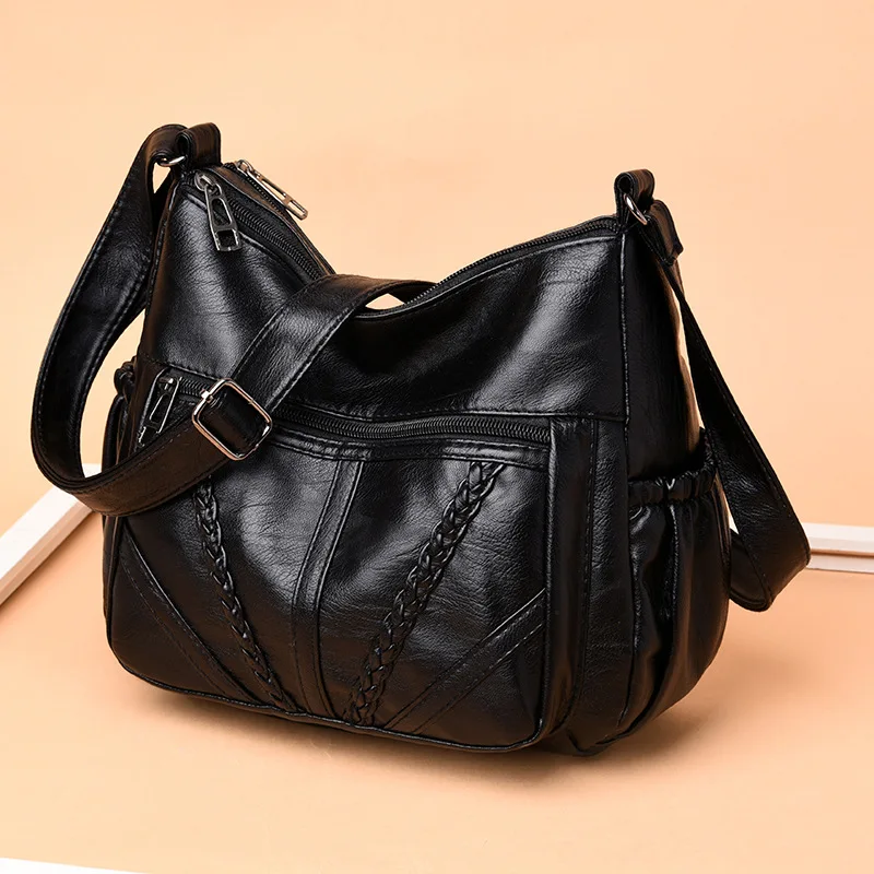 

2019 New Style Middle-aged Women's Large-Volume Shoulder Bag Washed Leather Shoulder Bag Handbag Mom Bag
