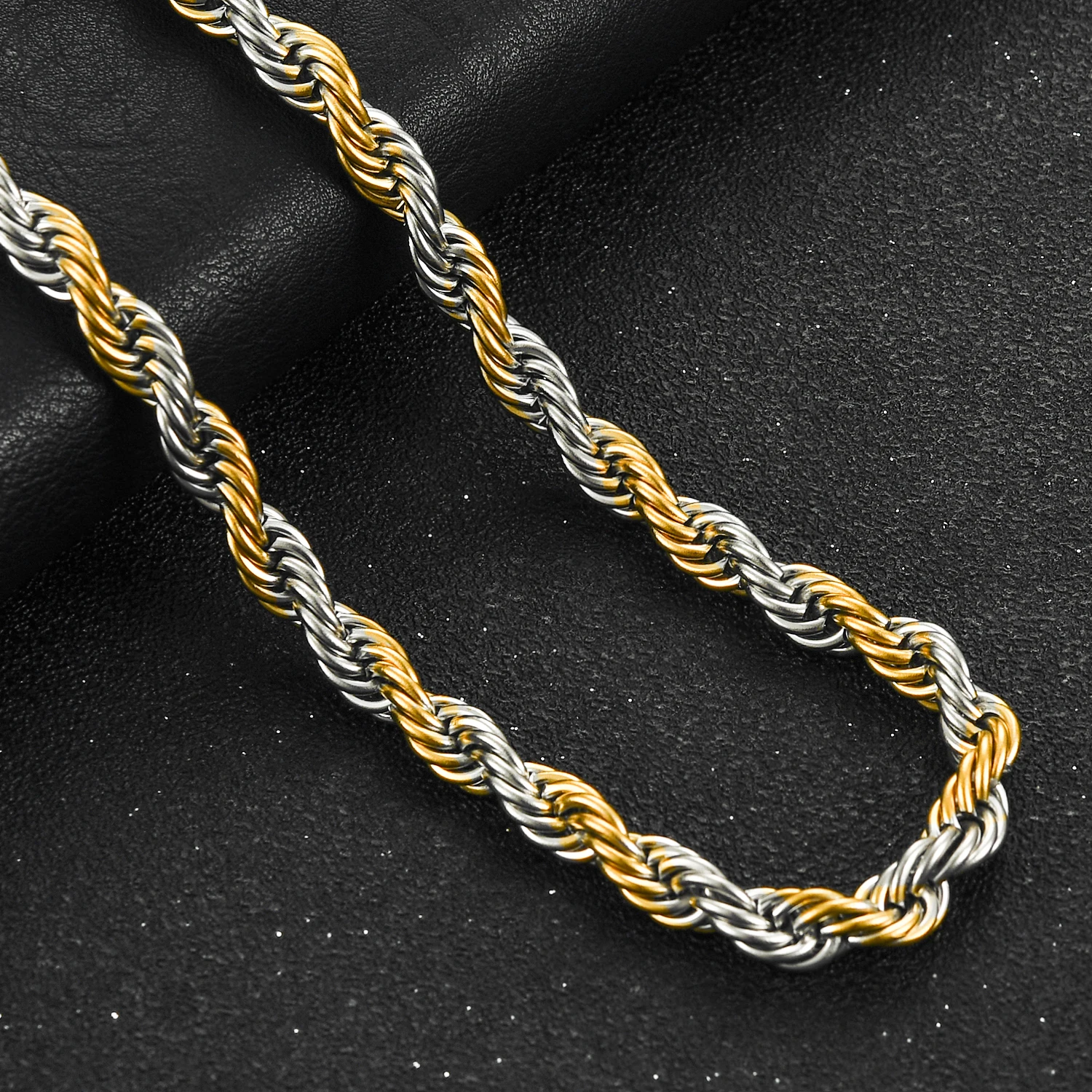Collana In Corda Intrecciata Bicolore Acciaio Inox - 53 Cm - Oro E Argento - Unisex, Resistente All'acqua