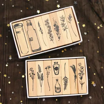 

New Arrival 2019 Vintage Herbarium Specimen Wooden Rubber Stamp for DIY Scrapbooking Photo Album Card Making Wooden Stamp Set