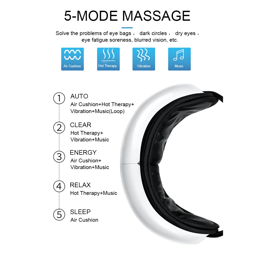 Máquina de Vibração Massager do Olho Dispositivo de Pressão de ar Massagem de Aquecimento Elétrico Música Magnética Infravermelho Óculos Olhos Cuidados dc 4 Utensílios de cuidado facial