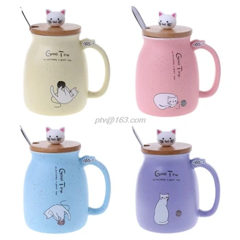 

Cat Ceramic Mug Coffee Heat-resistant Cup With Spoon Lid Drinkware Children Gift