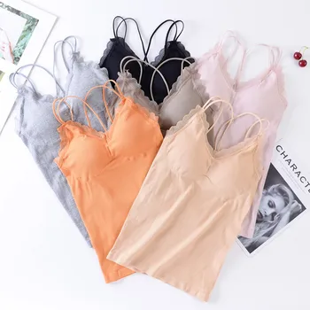 

R Hot Sale Summer Vest Padded Ladies Women Camisole Solid Cross Beauty Back Sexy Strap Casual Sleeveless Top Camisole