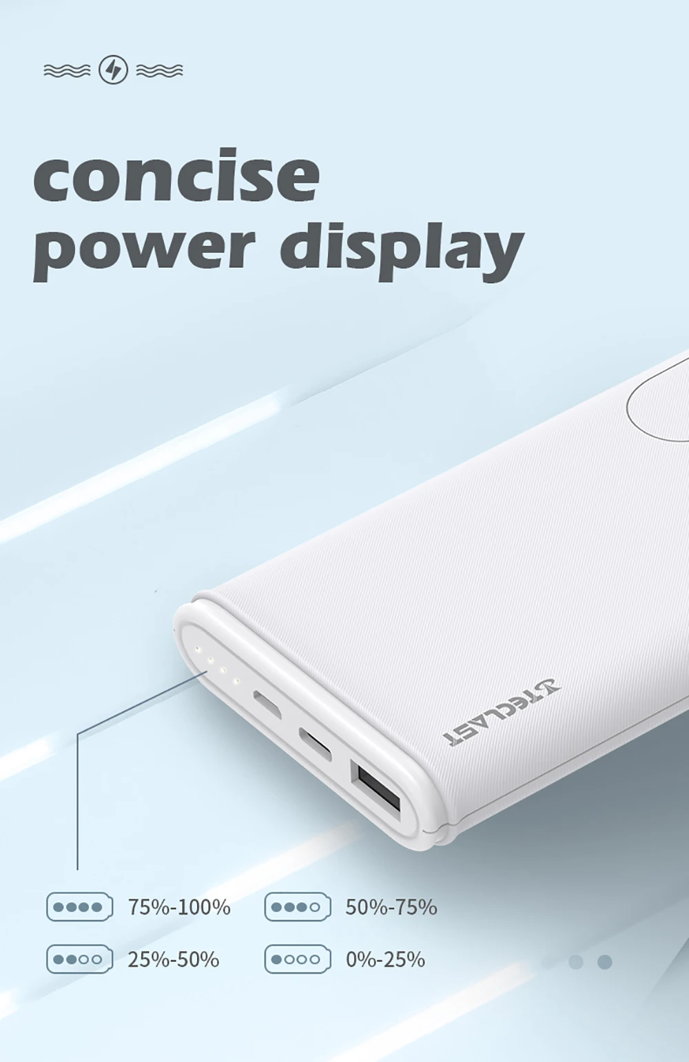 Teclast T100P-W Dual Input Power Bank New Thin 10000mAh Large Capacity High-Density Lithium Polymer Battery Safety Mobile Power power bank 30000mah