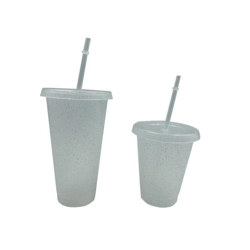 400/700Ml Reusable Flash Powder Tumbler with Lid Matte Finish Straw Cup Diy Plastic Cold Water Bottle Coffee Mug Outdoor Party
