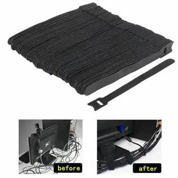 

50Pcs Reusable Black Cable Cord Nylon Strap Hook Loop Ties Tidy Organiser Tool Cable Ties Cable Ties Cord Computer Cleaners