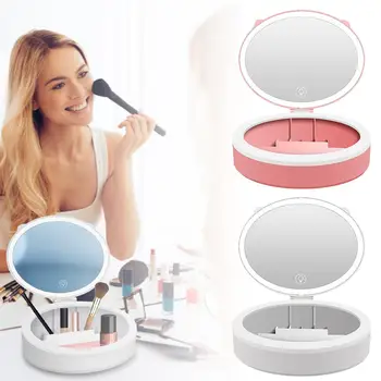 

LED Makeup Mirror 10X Magnification 3 Colors Lighting Modes Makeup Mirror With Dust-proof Storage Box For Home Travel Use