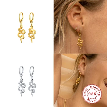 

100% 925 Sterling Silver Pendientes Serpiente Animal Snake Long Earring Hoop Earrings For Woman Lovers' Valentine's Day Party