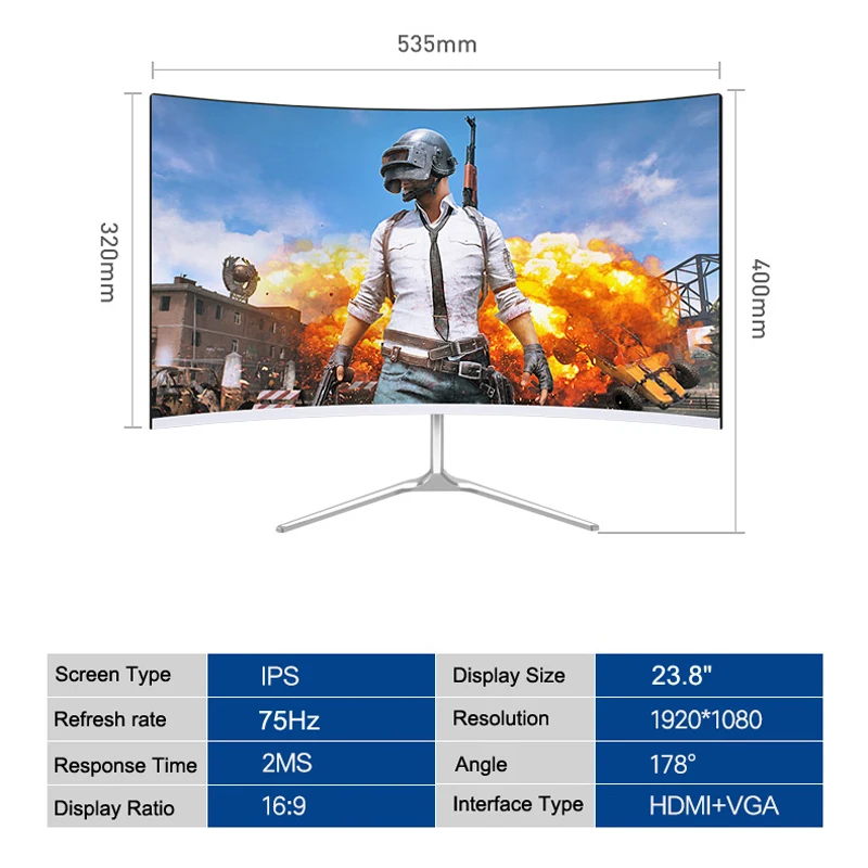 23,8 дюймов соревнований, изогнутые Широкоэкранный ips/Led 2" игровые мониторы 75 Гц HDMI/VGA входной белый/красный монитор