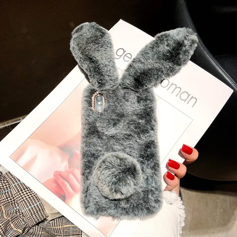 Роскошный милый чехол с пушистой кроличьей шерстью для Xiaomi Redmi Note 8 7 4X5 Plus 6 Pro, чехол для телефона Redmi 8A 7A 6A, плюшевый чехол с кроликом