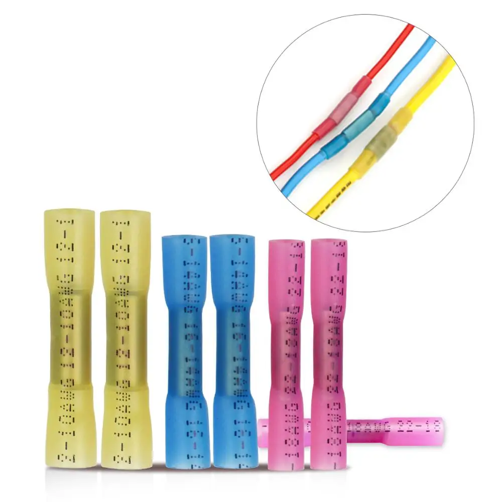 

22-18AWG/16-14AWG/12-10AWG Butt Splice Electrical Wire Connectors Waterproof Insulated Heat Shrink Sleeve Cable Crimp Terminals