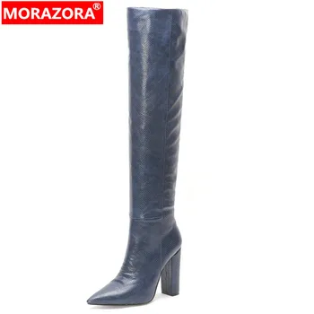 

MORAZORA 2020 new arrival knee high boots women solid color super high heel party dress shoes fashion autumn winter boots woman