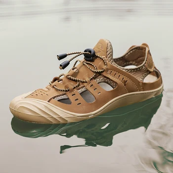 

Merkmak 2020 Summer Men's Sandals Leather Casual Shoes Men's Breathable Design Outdoor Beach Sandals Roman Quick Dry Sneakers