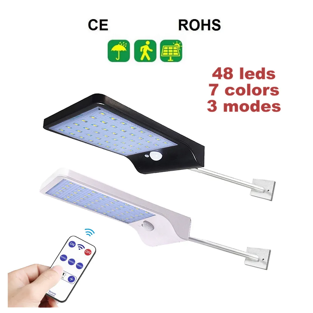 

Aluminum pole 48/36 LED Solar powered PIR Motion Sensor Light lamp Garden Outdoor Pathway Sense Street Path Yard Waterproof Wall