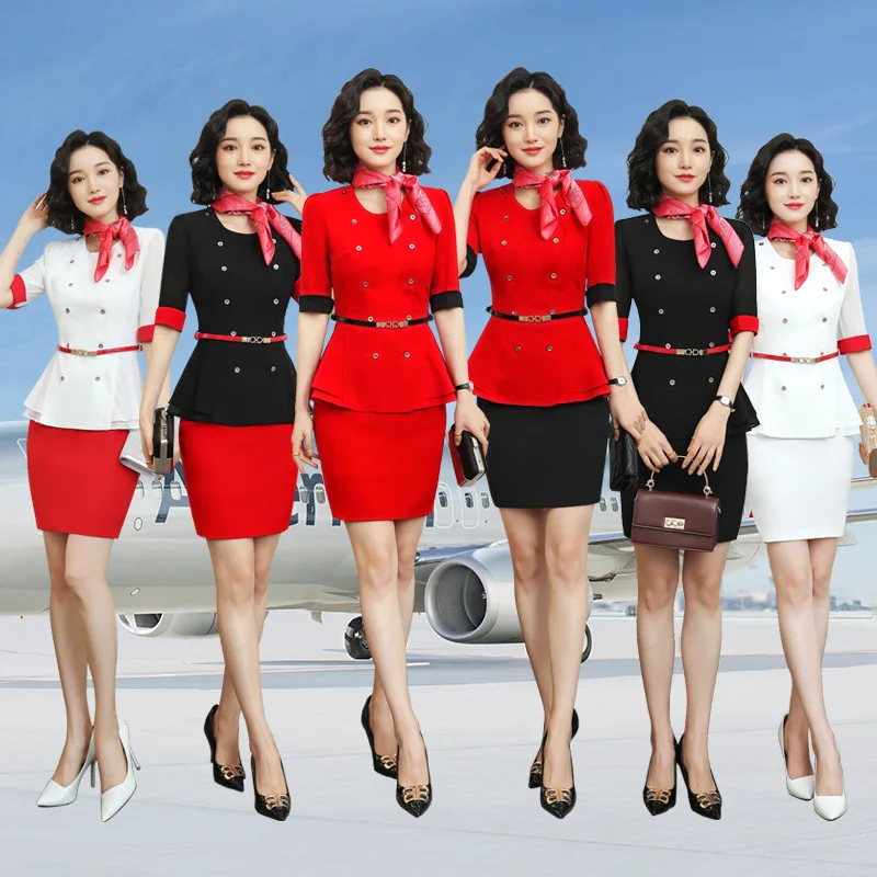 

Summer 2020 New Style Stewardess Uniforms Business Suit Women's Elegant Ol Skirt Front Desk Beautician Work Clothes