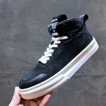 

Brand Fashion Mens High Top Shoes Casual Flats Sneakers Autumn Winter Thick Platform Genuine Leather Shoes Jogger Trainers White