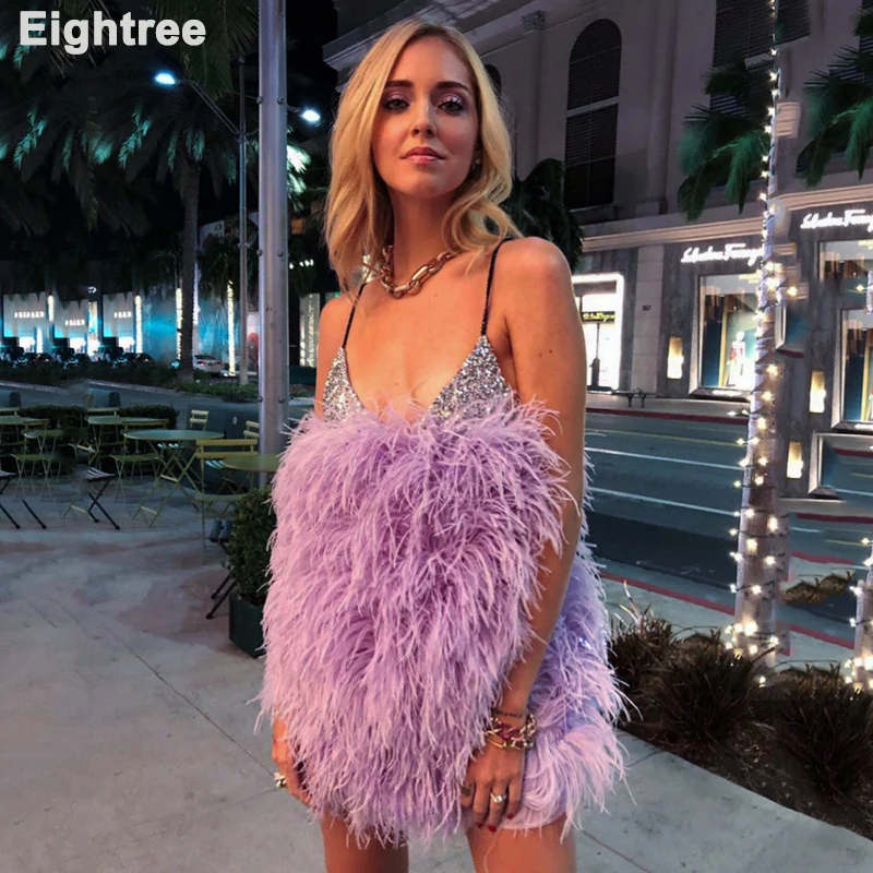 Eightree piume viola abiti da ballo corti Sexy scollo a V Mini abito da  sera da sera perline spalline abiti da festa speciali|Prom Dresses| -  AliExpress