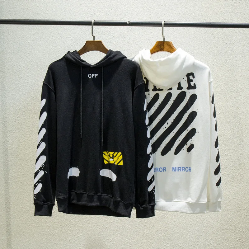 

Autumn Winter off-white Small yellow label European code set head large size loose cotton womens men hoodie coats