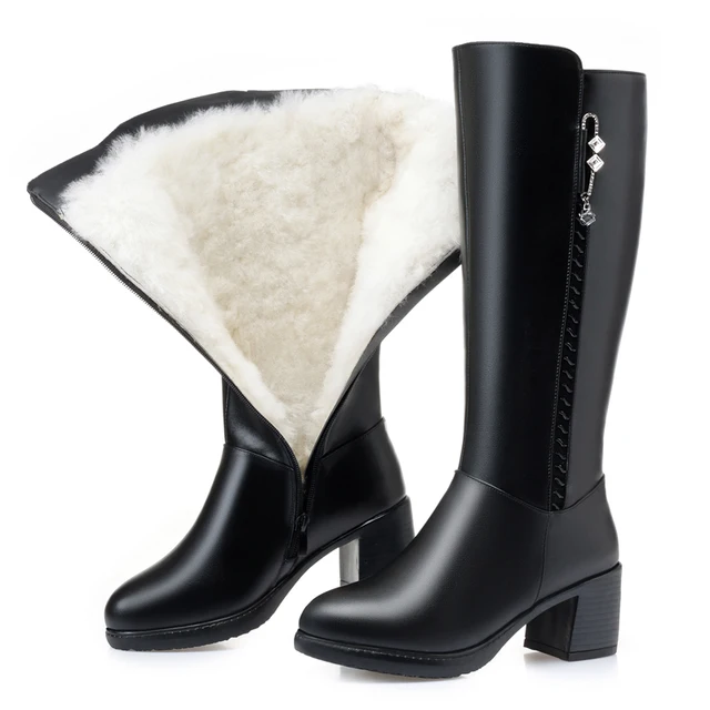 GKTINOO Botas de lana y piel para mujer, zapatos de tacón piel talla grande 35 Invierno|Botas a media pantorrilla| - AliExpress