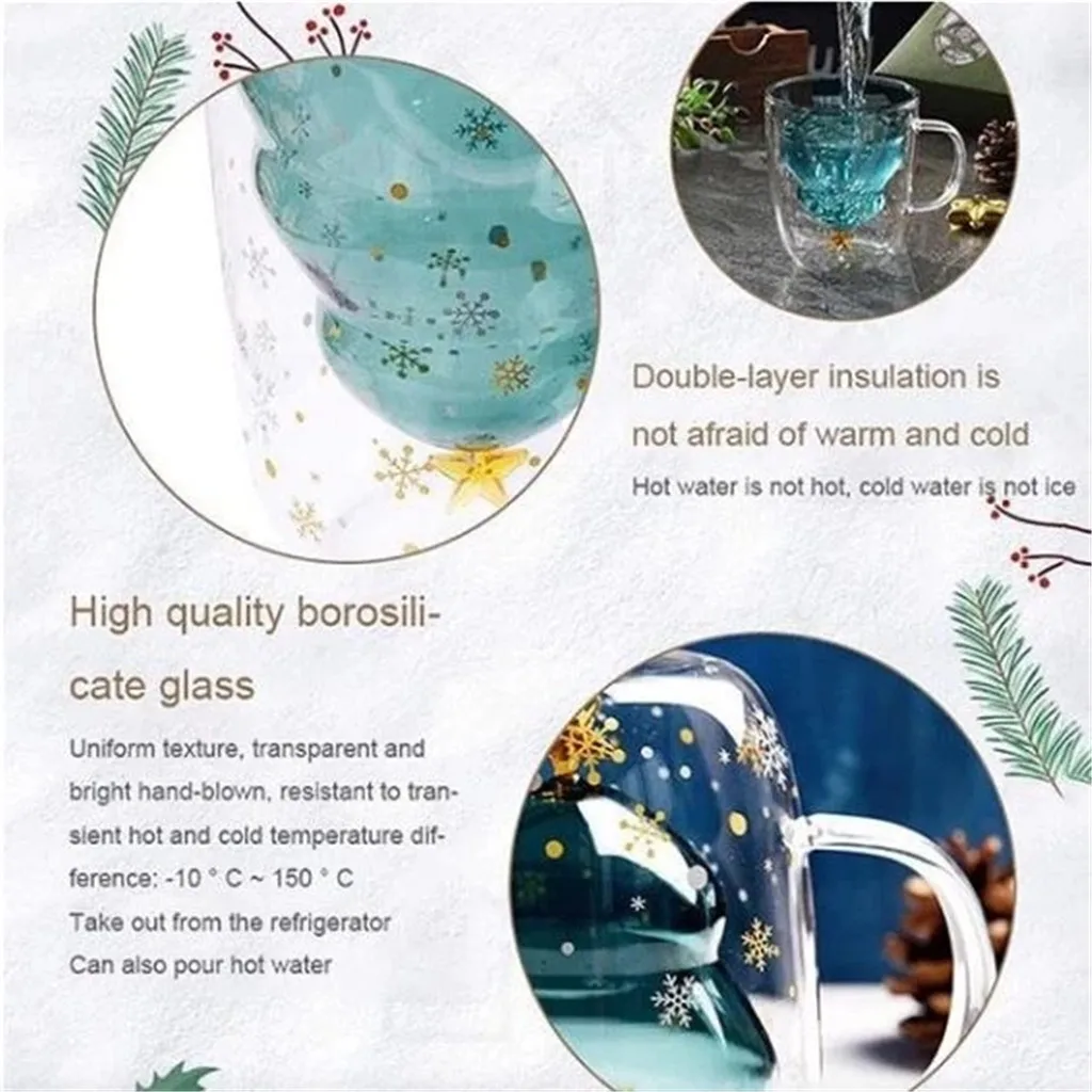 Креативная двухслойная стеклянная Рождественская елка звезда снежинки чашка для воды высокая температура кружка кухонные аксессуары новая посуда для напитков