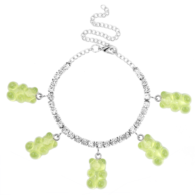 Resin Mini Bear Pendant Anklets Bling Rhinestone Beach Jewelry Leg Chain Ankle Bracelet for Women Summer Sandals Foot Chain