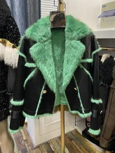 

2021 Winter Women Green Color Real Skin Rabbit Fur Inner Warm Short Fashion Jackets Real Rabbit Fur Collar Ladies Outwear