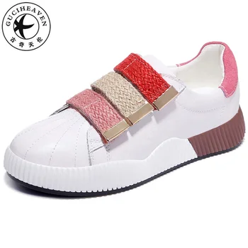 

Guciheaven 2019 New Flat Classical Round Toe White Pink White Blue Shoes Female Hook &Loop Sneakers Student Causal Party Shoes