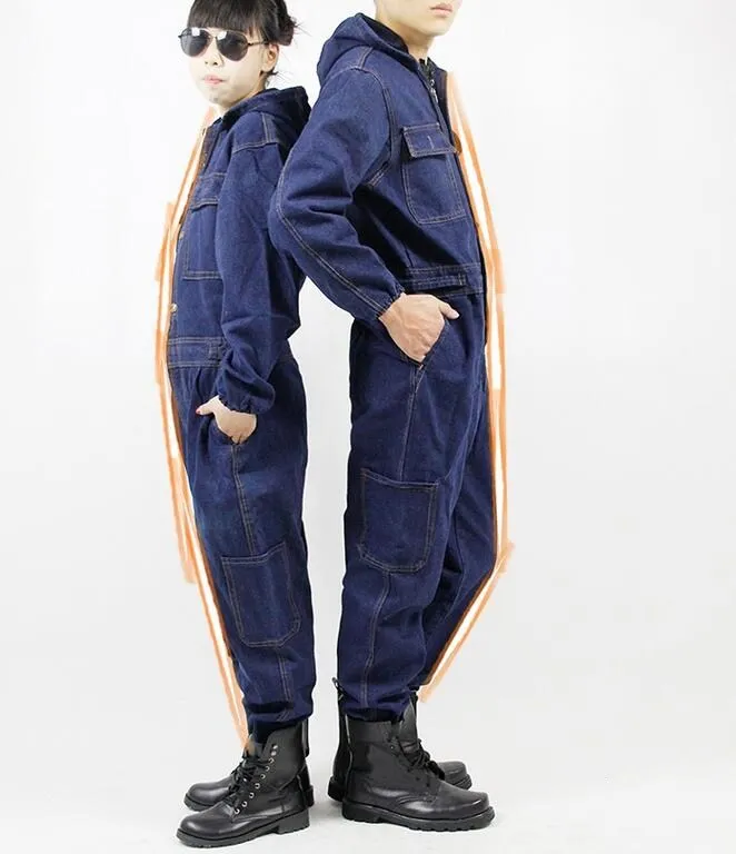 

Men Workwear Mechanic Jumpsuit Protective Jeans Coveralls Overalls Trousers Blue Denim Hooded Dust-proof C12