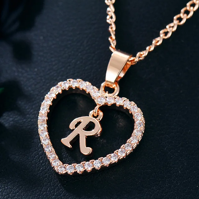 Womens Jewelry Name Initials Heart Pendant Necklace 26 Letters Zircon Love Necklaces Girls Gifts the First Letter Accessories 6