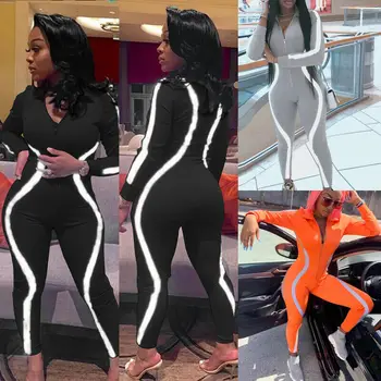 

Women Long Sleeve Zip Bodycon Club Cocktail Playsuit Sportswear Clubwear Long Pants Glow in the Dark Trousers