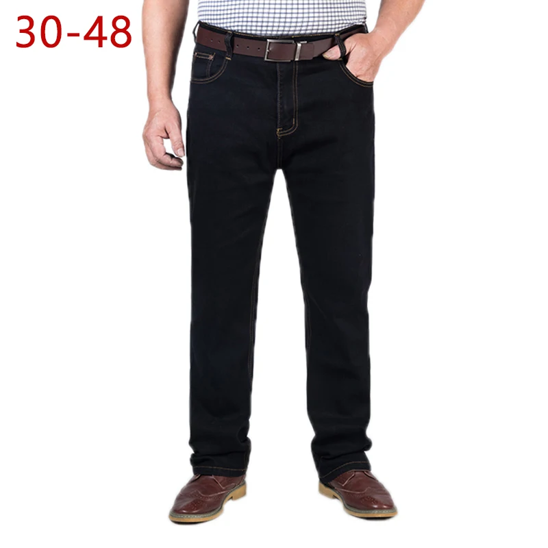 30-48 Big Size Classic Baggy Jeans For Men Spring Autumn Male Casual Stretch Straight Brand Zipper Business Black Denim Pants